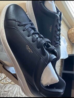 COACH Black Leather Low-Top Sneakers with White Sole